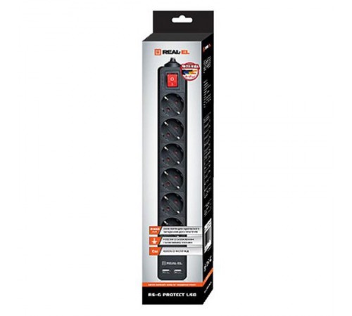 Фільтр живлення REAL-EL RS-6 Protect USB 5 м Black