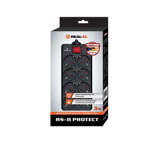 Фільтр живлення REAL-EL RS-8 Protect 1.8 м Black