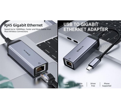 Мережевий адаптер REAL-EL CE-150 USB Type-C - RJ45 (M/F), 0.1 м, Black (EL123110004)