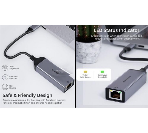 Мережевий адаптер REAL-EL CE-150 USB Type-C - RJ45 (M/F), 0.1 м, Black (EL123110004)