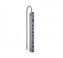 USB-хаб REAL-EL CQ-1000 USB3.0х3/USB-C/HDMI/VGA/RJ45/SD/TF/3.5 mm audio, 0.4m, Space Grey