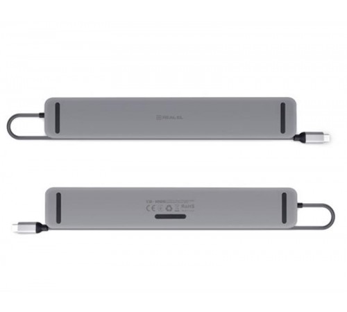 USB-хаб REAL-EL CQ-1000 USB3.0х3/USB-C/HDMI/VGA/RJ45/SD/TF/3.5 mm audio, 0.4m, Space Grey
