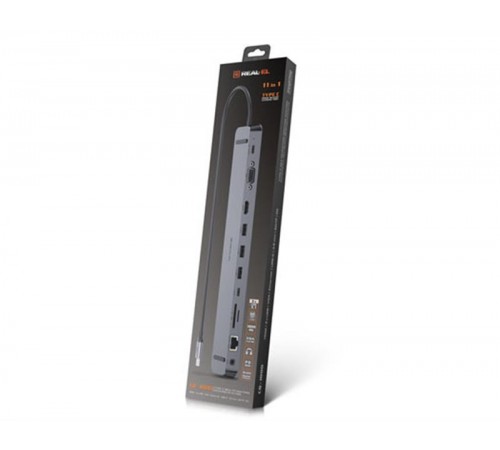 USB-хаб REAL-EL CQ-1000 USB3.0х3/USB-C/HDMI/VGA/RJ45/SD/TF/3.5 mm audio, 0.4m, Space Grey
