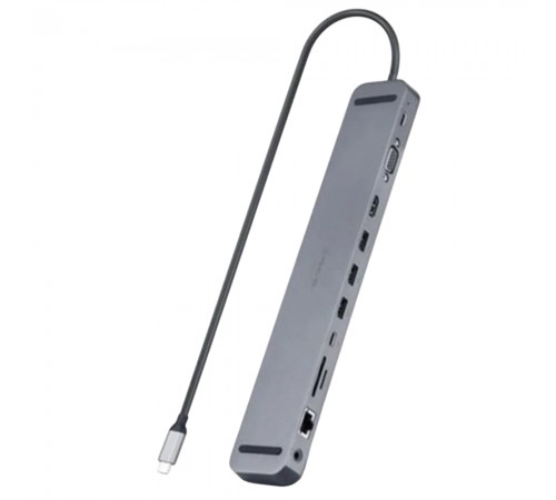 USB-хаб REAL-EL CQ-1000 USB3.0х3/USB-C/HDMI/VGA/RJ45/SD/TF/3.5 mm audio, 0.4m, Space Grey