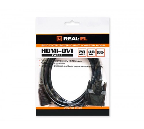 Кабель REAL-EL HDMI - DVI (M/M), 1.8 м, Black (EL123500013)