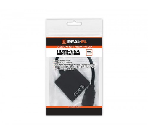 Адаптер REAL-EL HDMI - VGA (M/F), 0.15 м, чорний (EL123500020)
