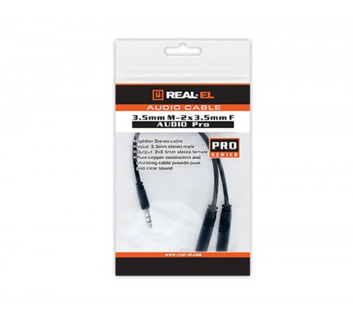 Аудіо-кабель REAL-EL Audio Pro 3.5 мм - 2х3.5 мм (M/F), 0.2 м, чорний (EL123500039)