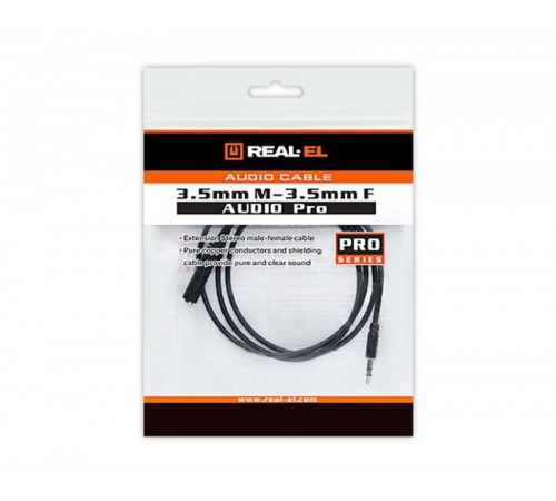 Аудіо-кабель REAL-EL Audio Pro 3.5 мм - 3.5 мм (M/F), 1 м, чорний (EL123500041)