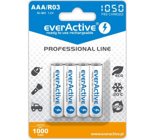 Акумулятор everActive AAA/HR03 Ni-MH 1050mAh BL 4шт Акумулятор everActive AAA/HR03 Ni-MH 1050mAh BL 4шт