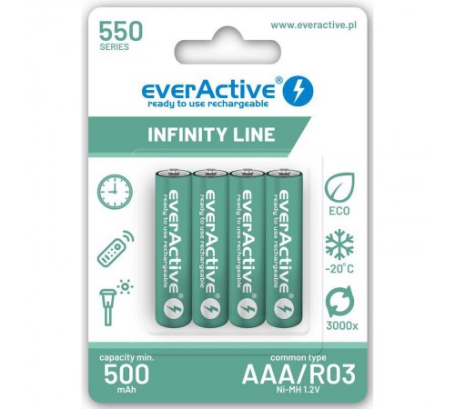 Акумулятор everActive AAA/HR03 Ni-MH 550mAh BL 4шт Акумулятор everActive AAA/HR03 Ni-MH 550mAh BL 4шт