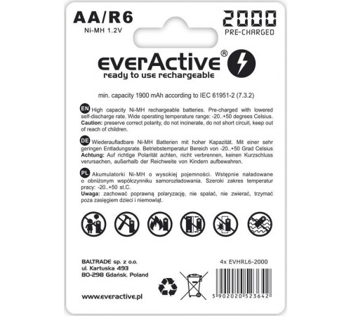 Акумулятор everActive AA/HR06 Ni-MH 2000mAh BL 4шт Акумулятор everActive AA/HR06 Ni-MH 2000mAh BL 4шт