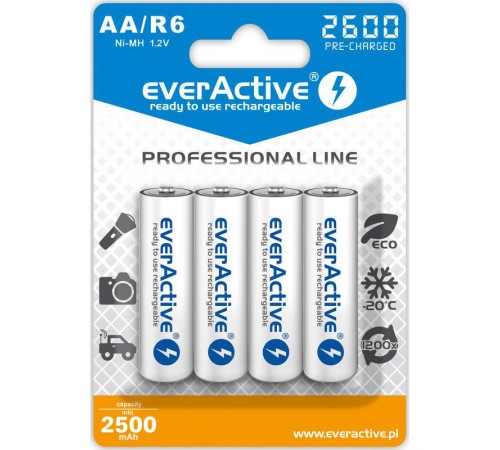 Акумулятор everActive AA/HR06 Ni-MH 2600mAh BL 4шт Акумулятор everActive AA/HR06 Ni-MH 2600mAh BL 4шт