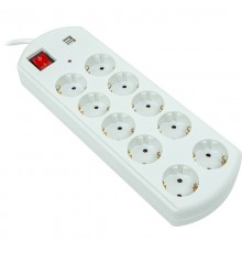 Фільтр живлення PowerPlant YS-N6065/5 (EX610556) 10 розеток, 2xUSB, 5 м, євростандарт, білий