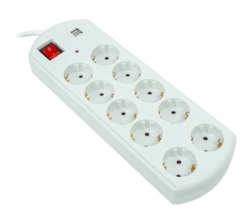 Фільтр живлення PowerPlant YS-N6065/5 (EX610556) 10 розеток, 2xUSB, 5 м, євростандарт, білий