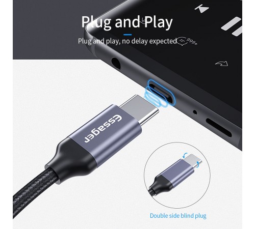 Адаптер Essager USB Type-C - 3.5 мм (M/F), 0.1 м, Black (EZJE01-0G)