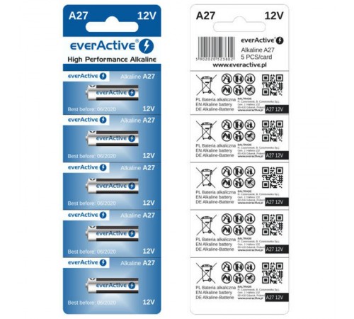 Батарейка everActive A27 BL 5шт Батарейка everActive A27 BL 5шт