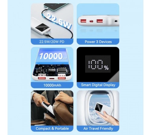 Універсальна мобільна батарея Vention 10000mAh PD QC 3.0 White (FHKW0)