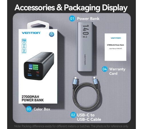 Універсальна мобільна батарея Vention 27000mAh PD QC 3.0 Gray (FHVH0)