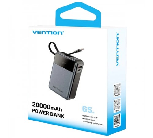 Універсальна мобільна батарея Vention 20000mAh PD, QC 3.0 Black (FHYB0)