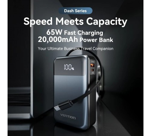 Універсальна мобільна батарея Vention 20000mAh PD, QC 3.0 Black (FHYB0)