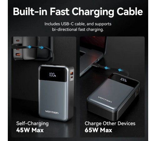 Універсальна мобільна батарея Vention 20000mAh PD, QC 3.0 Black (FHYB0)
