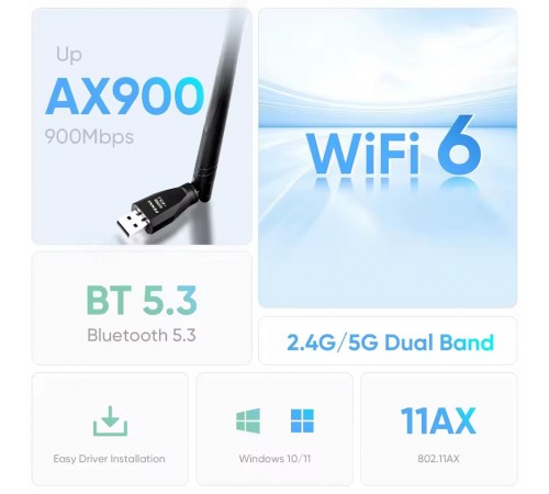Бездротовий адаптер Fenvi FU-AX900ВT Wi-Fi 6, Bluetooth 5.3 Dual Band 2.4G 5G
