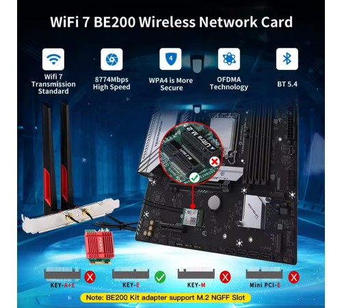 Бездротовий адаптер Fenvi FV-BE200NG Wi-Fi 7, Bluetooth 5.4 Adapter, Tri-band 2.4G/5G/6GHz