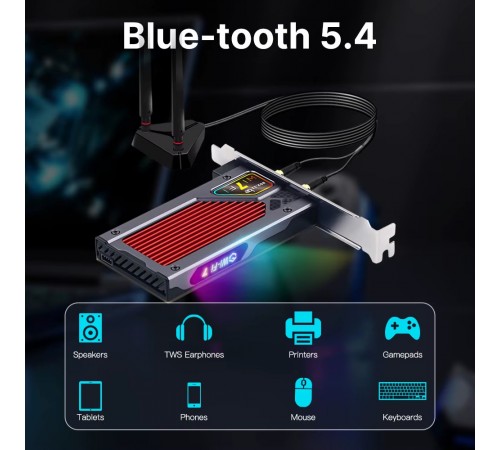Бездротовий адаптер Fenvi FV-BE8800RGB Wi-Fi 7, Bluetooth 5.4 Gaming Tri Band 2.4G/5G/6GHz Бездротовий адаптер Fenvi FV-BE8800RGB Wi-Fi 7, Bluetooth 5.4 Gaming Tri Band 2.4G/5G/6GHz