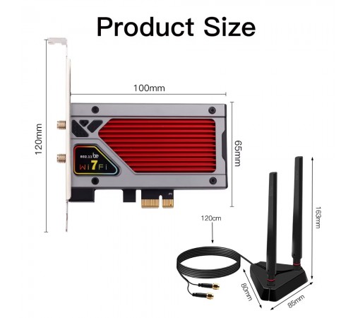 Бездротовий адаптер Fenvi FV-BE8800RGB Wi-Fi 7, Bluetooth 5.4 Gaming Tri Band 2.4G/5G/6GHz Бездротовий адаптер Fenvi FV-BE8800RGB Wi-Fi 7, Bluetooth 5.4 Gaming Tri Band 2.4G/5G/6GHz