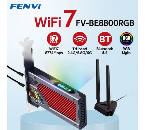 Бездротовий адаптер Fenvi FV-BE8800RGB Wi-Fi 7, Bluetooth 5.4 Gaming Tri Band 2.4G/5G/6GHz Бездротовий адаптер Fenvi FV-BE8800RGB Wi-Fi 7, Bluetooth 5.4 Gaming Tri Band 2.4G/5G/6GHz