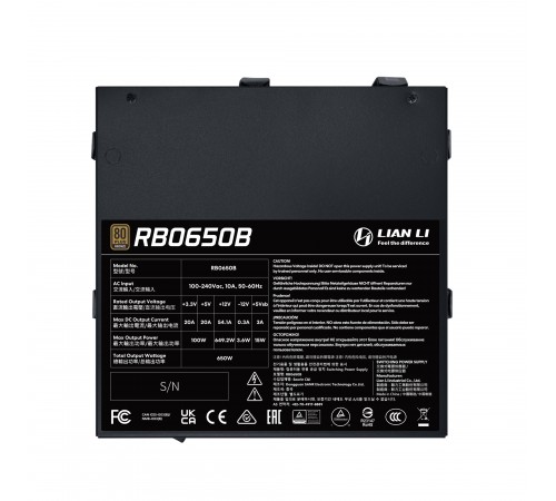 Блок живлення Lian Li RB0650B, 80 Plus Bronze, Black, EU Cord (G9P.RB0650B.B000.EU)