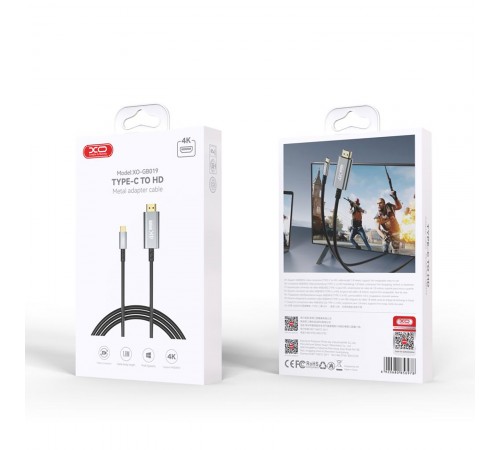 Кабель XO HDMI V 1.4 - USB Type-C (M/M), 1.8 м, Black (GB019-CHDMI.tranish) Кабель XO HDMI V 1.4 - USB Type-C (M/M), 1.8 м, Black (GB019-CHDMI.tranish)