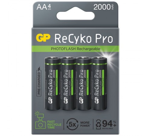 Акумулятори GP Recyko+ Pro Photo Flash 2000 (GP210AAHCF-2APCEB4) AA/HR06 NI-MH 2000 mAh BL 4 шт