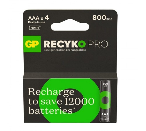 Акумулятори GP Recyko Pro Eco AAA/HR03 NI-MH 800mAh Box 4 шт