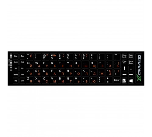 Наліпки на клавіатуру Grand-X 68 keys Cyrillic orange, Latin white (GXDPOW)