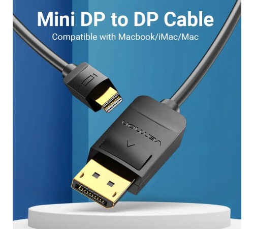 Кабель Vention MiniDisplayPort - DisplayPort V 1.2 (M/M), 3 м, чорний (HAABI)