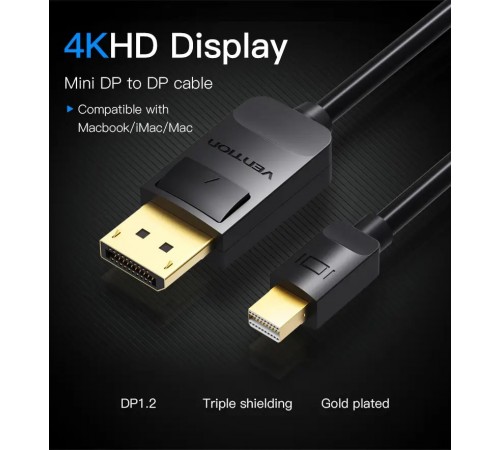 Кабель Vention MiniDisplayPort - DisplayPort V 1.2 (M/M), 3 м, чорний (HAABI)