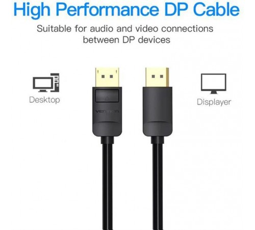 Кабель Vention DisplayPort - DisplayPort (M/M), 1 м, чорний (HACBF)