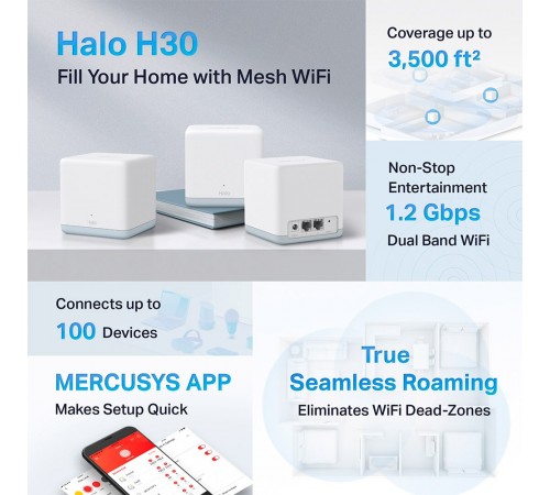 WiFi Mesh-система Mercusys Halo H30 (3-pack)
