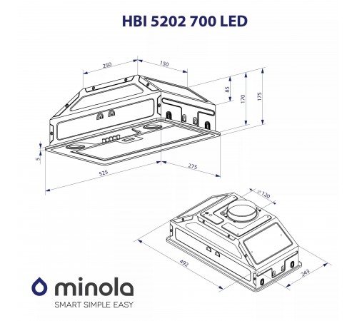 Витяжка Minola HBI 5202 GR 700 LED