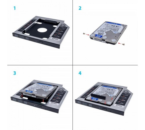 Адаптер Grand-X HDD 2.5" у відсік приводу ноутбука SATA/SATA3 Slim 9,5mm (HDC-24C)