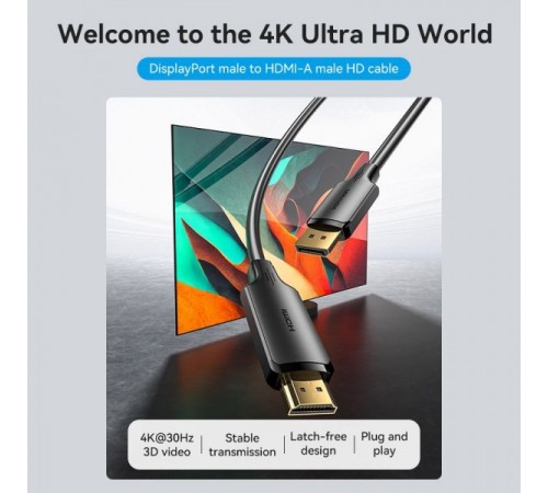 Кабель Vention DisplayPort - HDMI (M/M), 5 м, Black (HFOBJ)