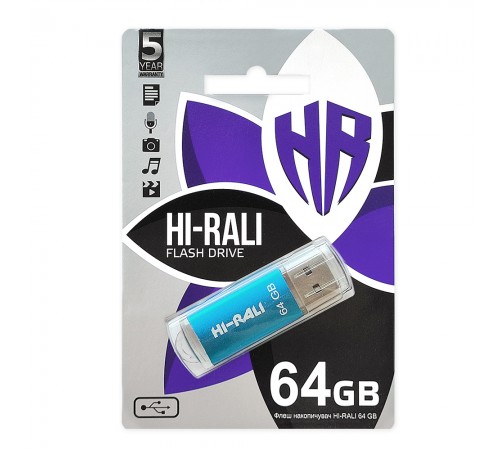 Флеш-накопичувач USB 64GB Hi-Rali Rocket Series Blue (HI-64GBVCBL)