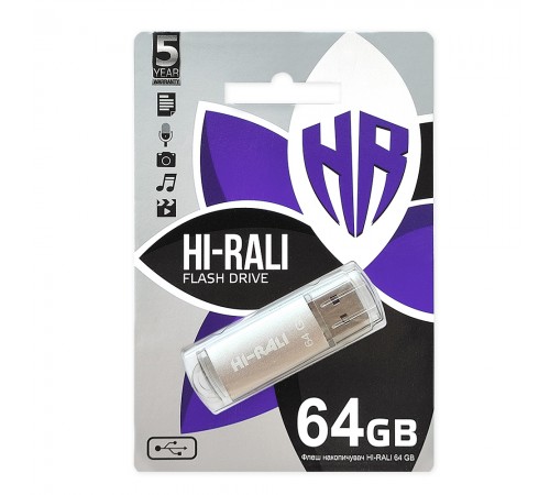 Флеш-накопичувач USB 64GB Hi-Rali Rocket Series Silver (HI-64GBVCSL)