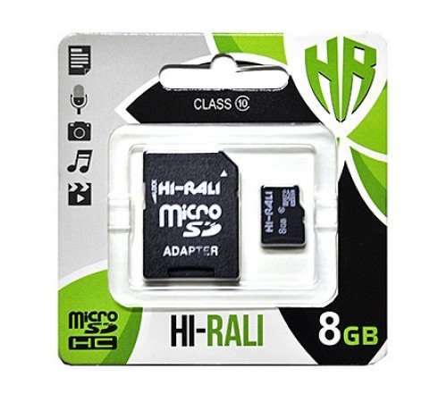 Карта пам`ятi MicroSDHC 8GB Class 10 Hi-Rali + SD-adapter (HI-8GBSDCL10-01)
