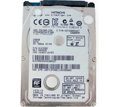 Накопичувач HDD 2.5" SATA 250GB Hitachi (HGST) Travelstar Z5K500 5400rpm 8MB (HTS545025A7E380) гар. 12 мiс.