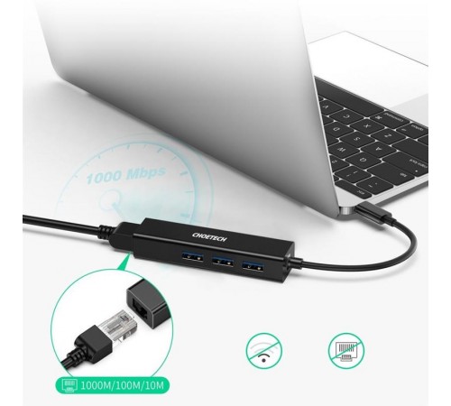 Мережевий адаптер Choetech HUB-U02 4-In-1 USB-C to RJ45 Мережевий адаптер Choetech HUB-U02 4-In-1 USB-C to RJ45