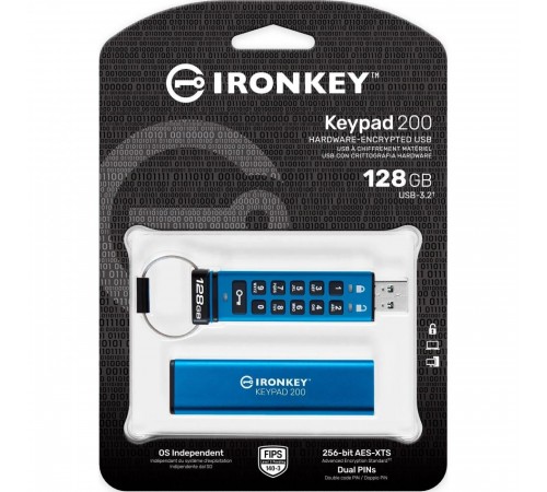 Флеш-накопичувач USB3.2 128GB Kingston IronKey Keypad 200 Type-A Blue (IKKP200/128GB)