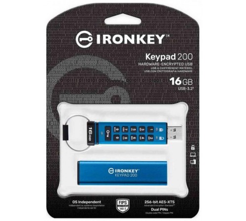 Флеш-накопичувач USB3.2 16GB Kingston IronKey Keypad 200 Type-A Blue (IKKP200/16GB)