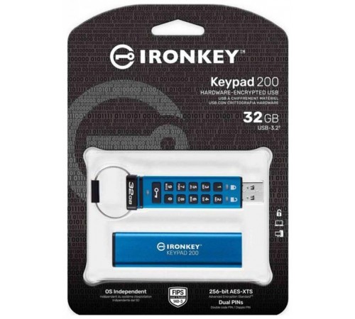 Флеш-накопичувач USB3.2 32GB Kingston IronKey Keypad 200 Type-A Blue (IKKP200/32GB)